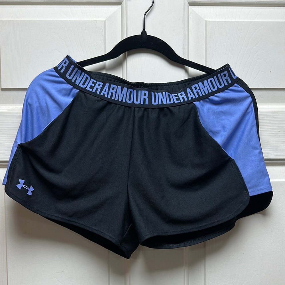 Under Armour Black and Purple Athletic Shorts with Breathable Fabric